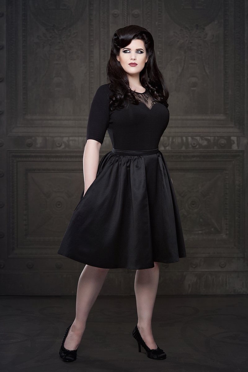 Black satin tea outlet length skirt