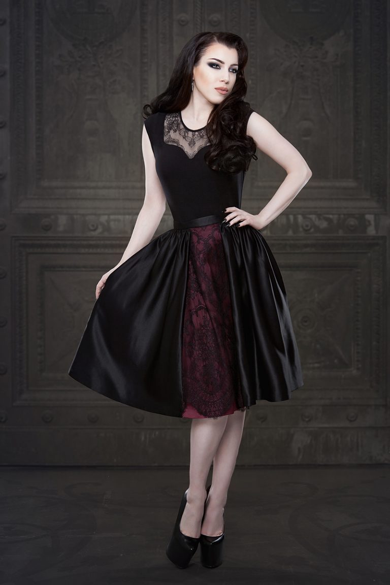 Viscose Satin Lace Skirt Black