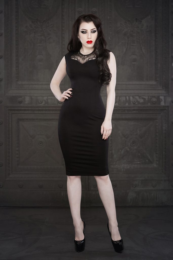 Ebonique Pencil Dress With Lace And Cap Sleeves 