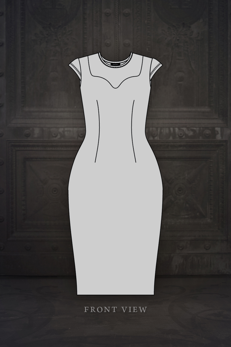 Ebonique Pencil Dress front view illustration © Vanyanís