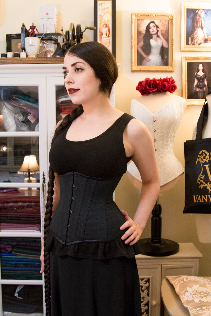 Corsetry student Amy in her self-made underbust corset!