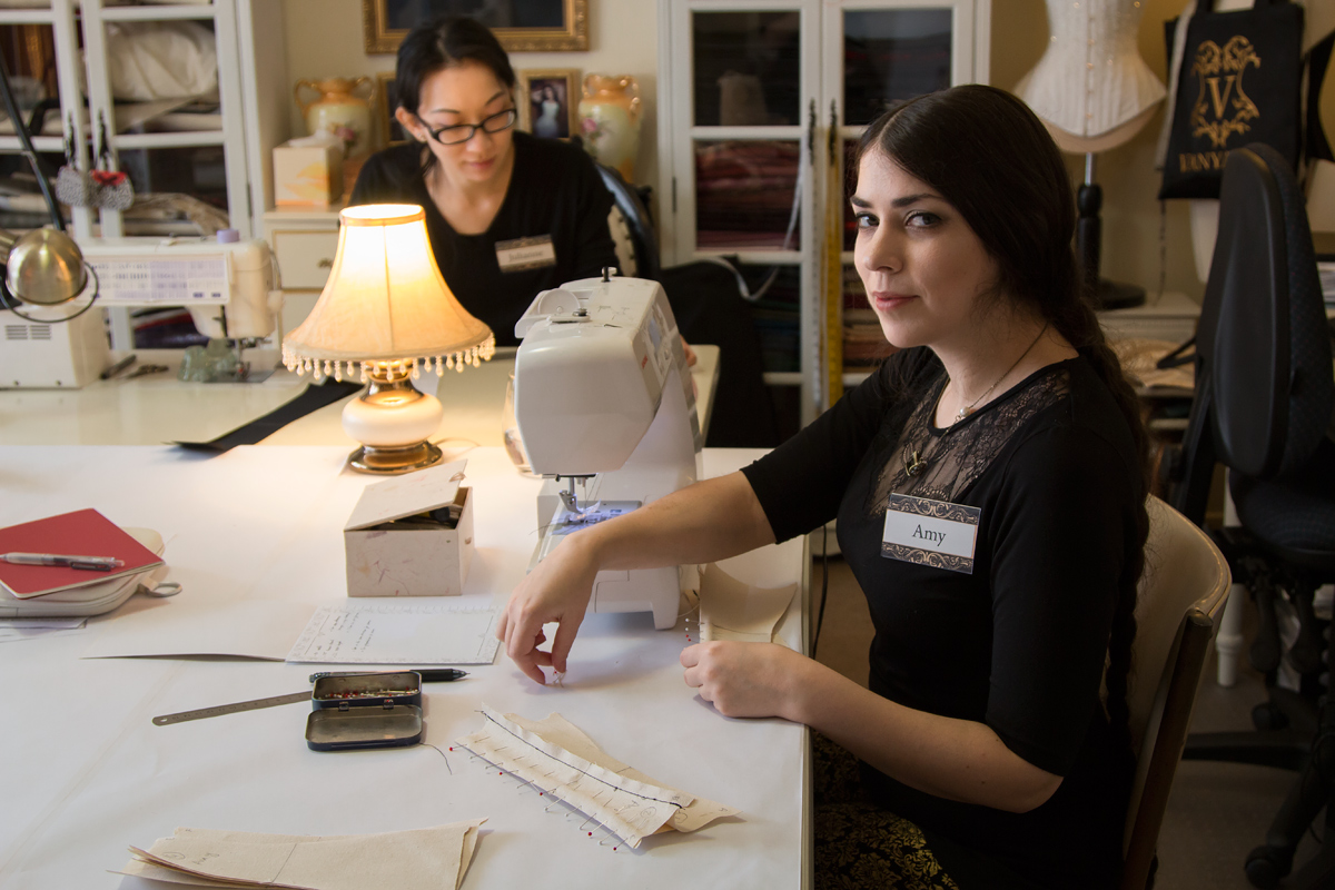Student Amy working on her corset toile © Amy Earl