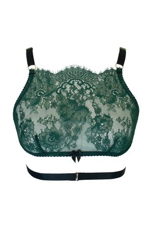 Silver Bead Trimmed Emerald Green Crystal Bra With Matching Thong